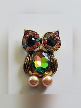 Rhinestone Owl Brooch